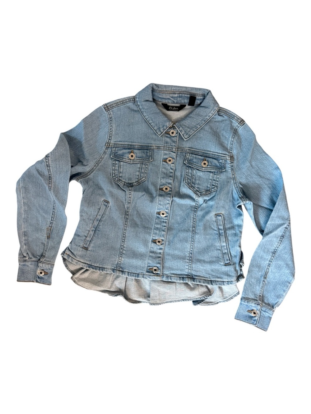 Du Jour Denim Jean Jacket Light Wash with Ruffle Back Detail Size 4